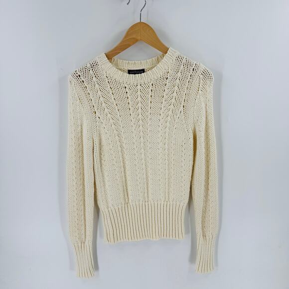 Vintage Ann Taylor Cream Open Knit Cotton Sweater Size M Coastal Grandmother - Picture 1 of 5